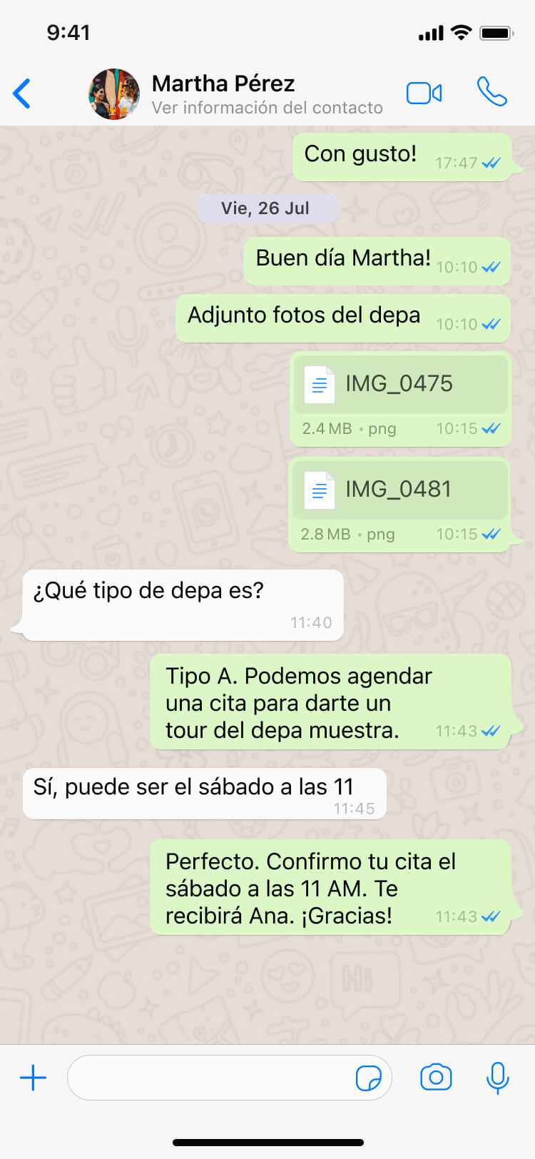 Chat de WhatsApp con el asistente Livo
